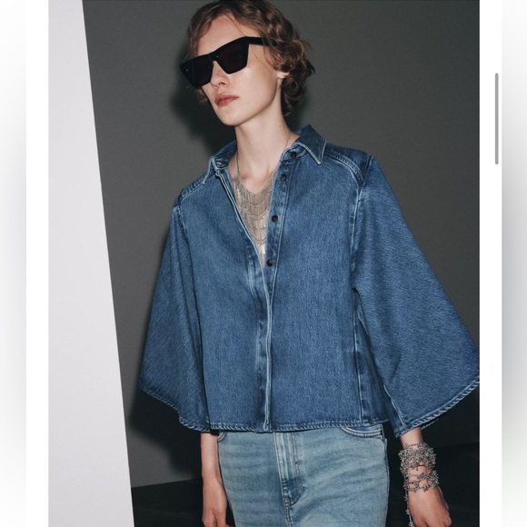 ZARA ZW Collection Lapel-collar shirt with kimono-style cap sleeves Size XL NWT - Picture 4 of 11